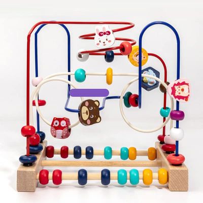 Aumotop Toddler Wooden Bead Maze Roller Coaster Toy, Coordination Ability Practicing Bead Roller Coaster for Color Perception, Open Thinking Development (Animal Pattern)