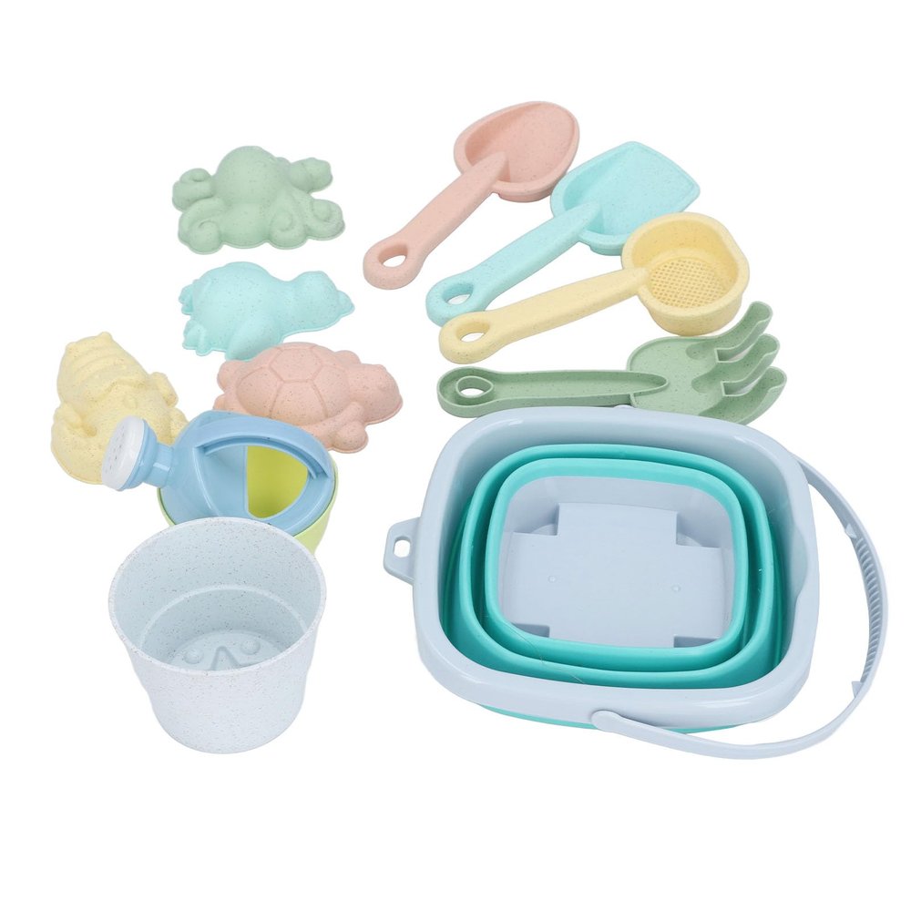 Aumotop Interactive Beach Toys Set Vibrant Foldable Sand Bucket and Shovels, Safe PP Material, for Outdoor Gatherings, 11 Pieces (Blue)