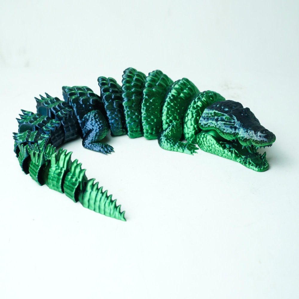 3D Printed Crocodile,Movable Mouth,Flexible Joint Animal lacertid Figurines, Home Office Decor,Articulated Fidget Toy for Adults Teens Surprise Festival Gifts (GBL)