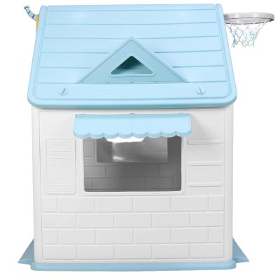 Indoor/Outdoor Playset with Basketball Hoop Dartboard Garden Games Cottage Plastic Playhouse for Toddlers