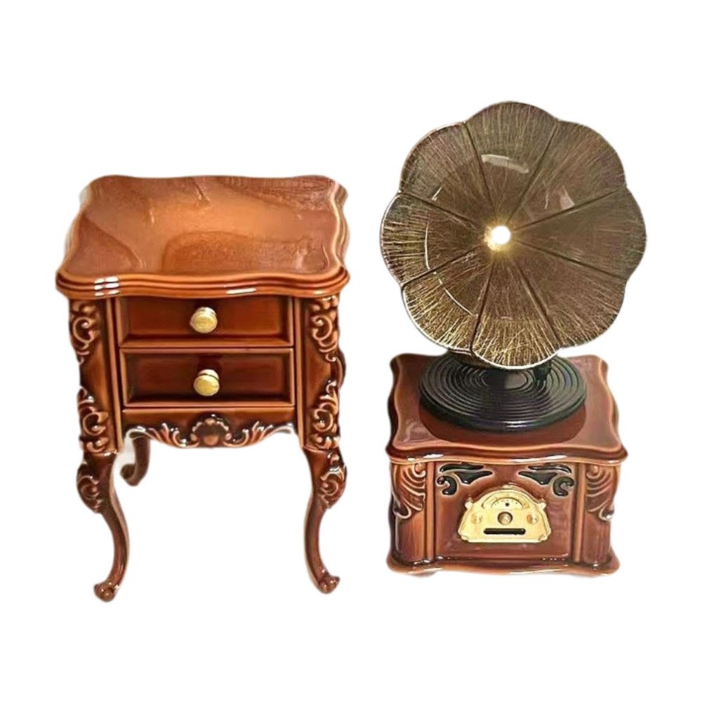 Yunmeryker Miniature Gramophone 1:12 Scale with Cabinet Retro for Micro Landscape Decor