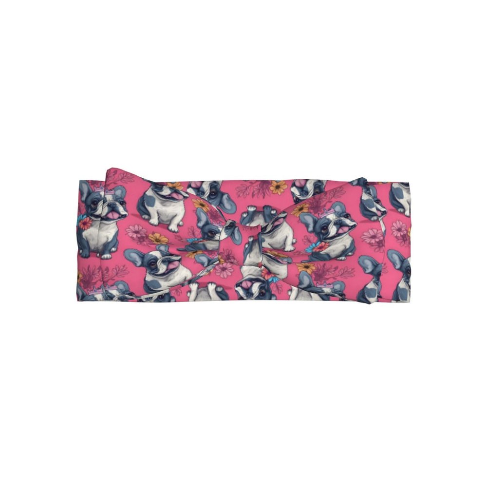 Lyngora Pink Flowers French Bulldogs Print Hair Bows for Baby Girls, Newborn Baby Girl Bows Headbands Toddler Stuff Hair Accessories