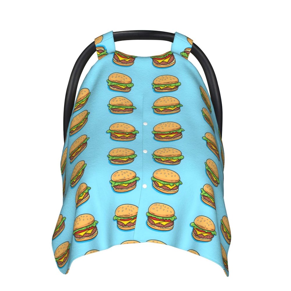 Beef Burger Blue Print Baby Car Seat Covers, Breathable Nursing Cover Breastfeeding Cover, Cute Stroller Covers, Multi-use Infant Carseat Canopy, Baby Boys Girls Newborn Essentials