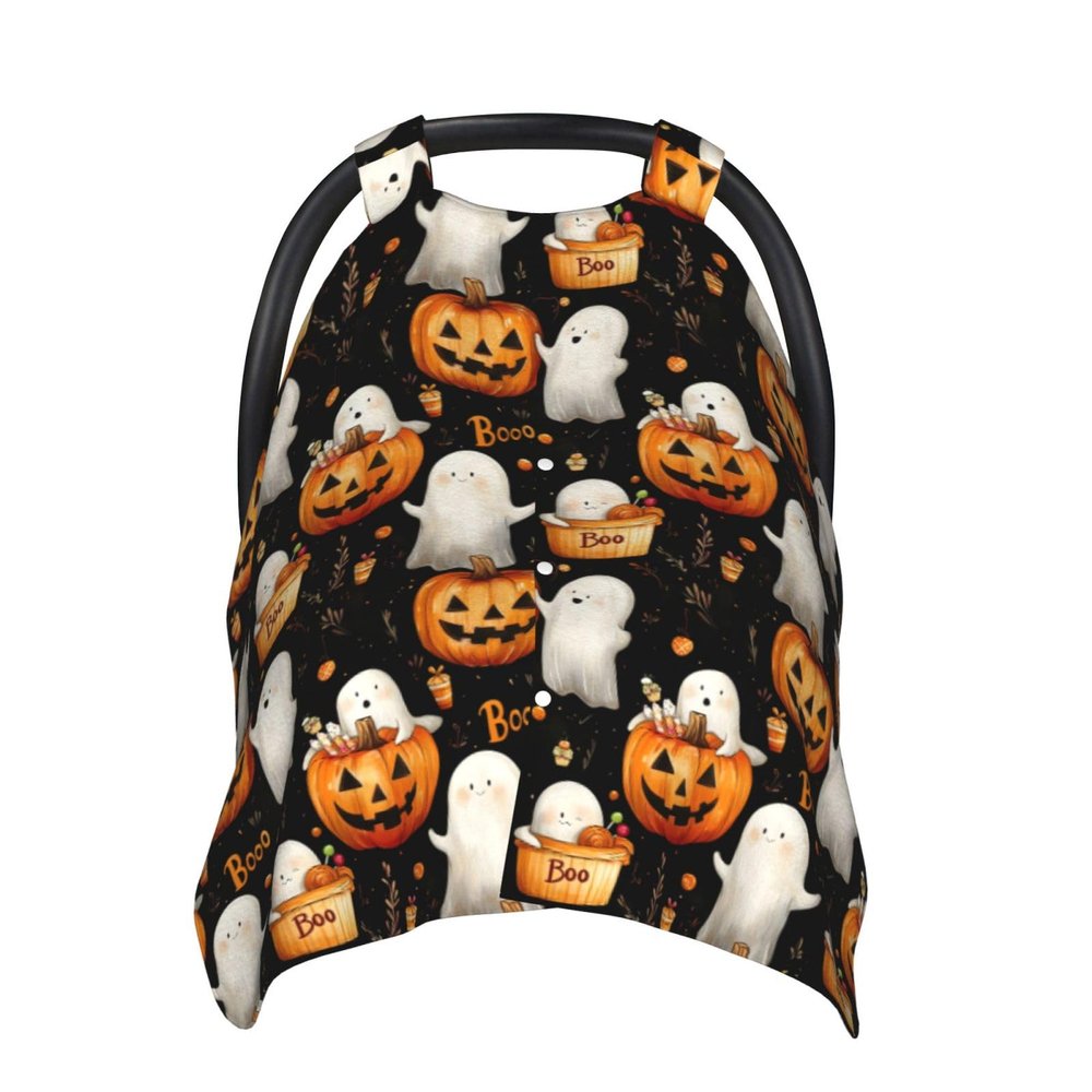 Cute Halloween Ghost Print Baby Car Seat Covers, Breathable Nursing Cover Breastfeeding Cover, Cute Stroller Covers, Multi-use Infant Carseat Canopy, Baby Boys Girls Newborn Essentials