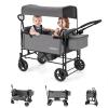 BABY JOY Wagon Stroller for 2 Kids, Foldable Side-Unzip Stroller Wagon with Adjustable Push/Pull Handle, Removable Canopy, Storage Bag, Harness & All-Terrain Wheels for Zoo, Beach & Travel (Gray) view 1