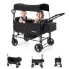 BABY JOY Wagon Stroller for 2 Kids, Foldable Side-Unzip Stroller Wagon with Adjustable Push/Pull Handle, Removable Canopy, Storage Bag, Harness & All-Terrain Wheels for Zoo, Beach & Travel (Black) view 1