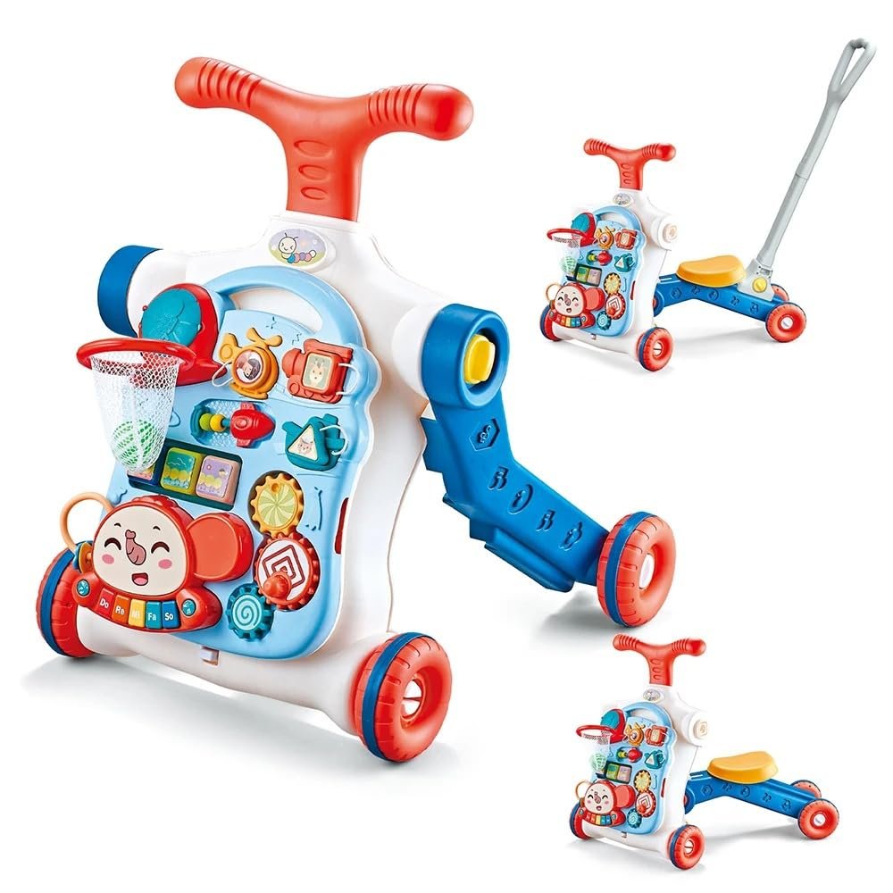 Baby Walker 5 in 1 for Baby Boy, Baby Girl, Push Walkers, Assemble as Scooter/Motorbike/Activity Center/Detachable Panel, Walking Toys for Infants 6-36 Months