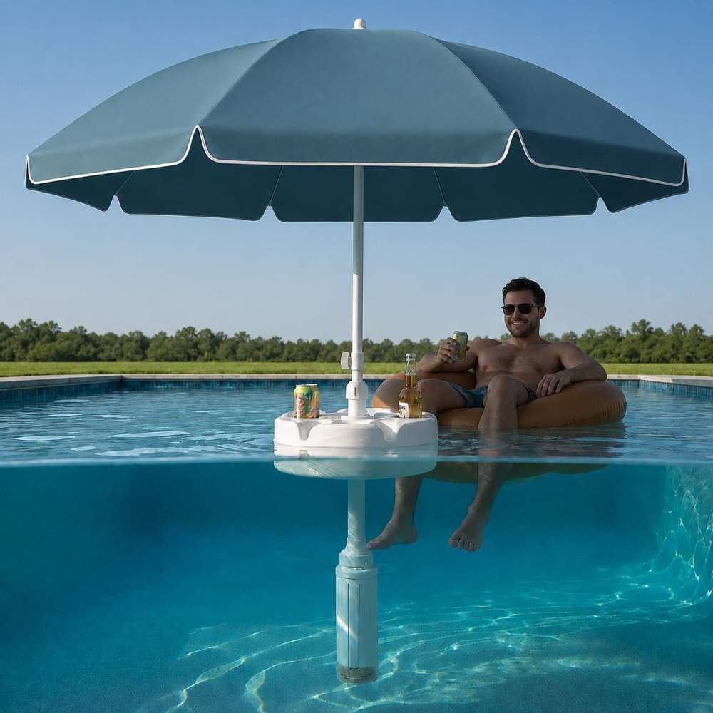 Swimbrella Floating Pool Umbrella provides the perfect shade canopy for the lake, river, beach or the pool! 6 cup holders for your drinks and snacks! Create your own shade oasis with the 7ft diameter sun shade. (OCEAN ECLIPSE)