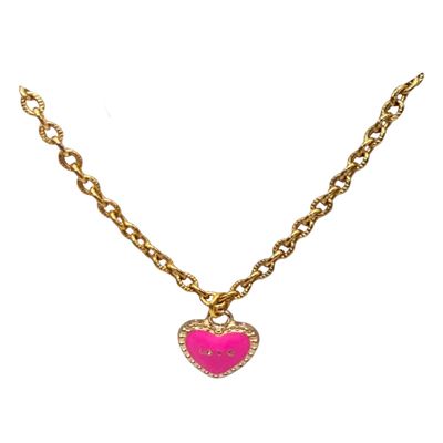 Pink Love Heart Charm Gold Chain Doll Necklace