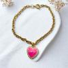 Pink Love Heart Charm Gold Chain Doll Necklace view 3