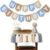 1st Birthday High Chair Banner Decorations - Neutral Felt Banner Set with Cake Topper & Party Hat, First Birthday Party Supplies view 1
