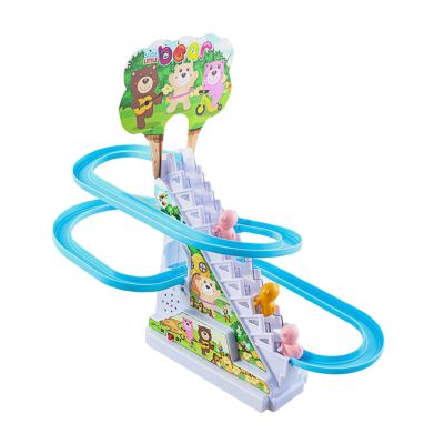 LeeQinersw Track Slide Toys Climb Stairs Roller Coaster Toy Electric Race Track Toy Vehicle Playset with Lights and Music for Kids Suitable for Family Games Gift, Three Bears
