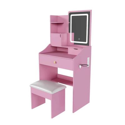 YunKiTech 23.6" Pink Makeup Vanity Desk with Mirror