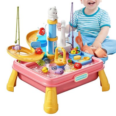 Water Play Table - Sand Water Table Toys, Play Sink with Running Waters | Outdoor Sensory Activity Game with Built-in Pump, Flowing Waters Tub Portable Backyard Toy Playroom Set Kids Daycare Garden