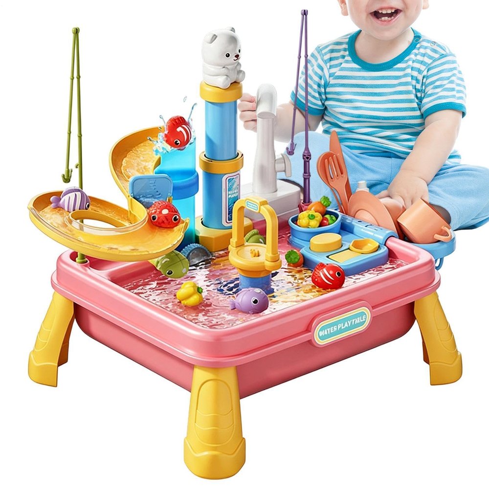 Water Play Table - Sand Water Table Toys, Play Sink with Running Waters | Outdoor Sensory Activity Game with Built-in Pump, Flowing Waters Tub Portable Backyard Toy Playroom Set Kids Daycare Garden