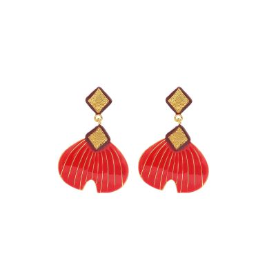 5.8 * 3.9cm Bohemian Fan-Shaped Pendant Baroque Earrings,red,5.8 * 3.9cm