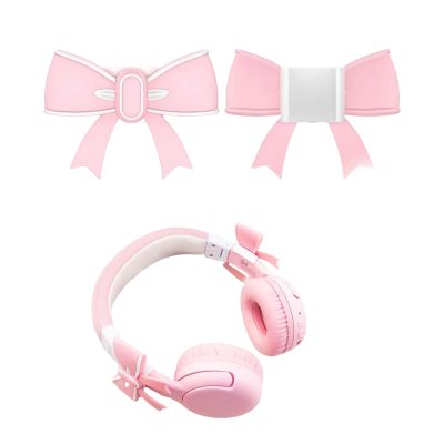 2 Pack Silicone Bows for Toniebox 2 Headphones Cute 3D DIY Decoration, Snap-On Headband Charms, Soft Pink Bow Accessories for Girls Suitable for Girls Birthday Gift (Pink)