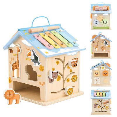 Wooden Activity Cubes Baby Toys Montessori Activity Cube for 1 Year Old