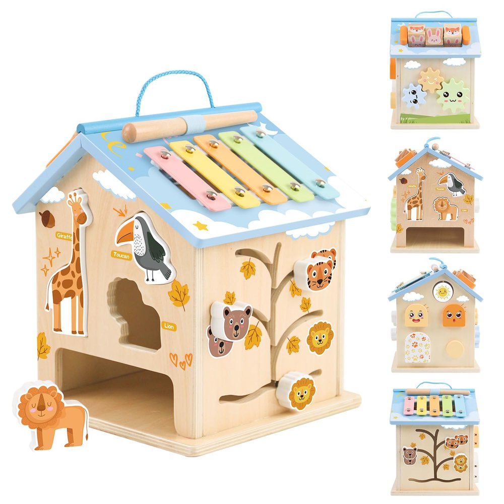 Wooden Activity Cubes Baby Toys Montessori Activity Cube for 1 Year Old
