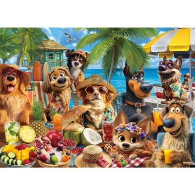 HUADADA Puzzles for Adults 1000 Pieces-Tropical Beach Dogs Vacation Party, Eye-Friendly Matte Finish, Relaxing Home Decor & Fun Gift for Puzzle Lovers