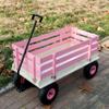 Pink Wooden Kids Pull Wagon with All Terrain Wheels, Heavy Duty Outdoor Garden and Toy Wagon for Toddlers, Portable Cart for Beach, Camping & Backyard Play view 3