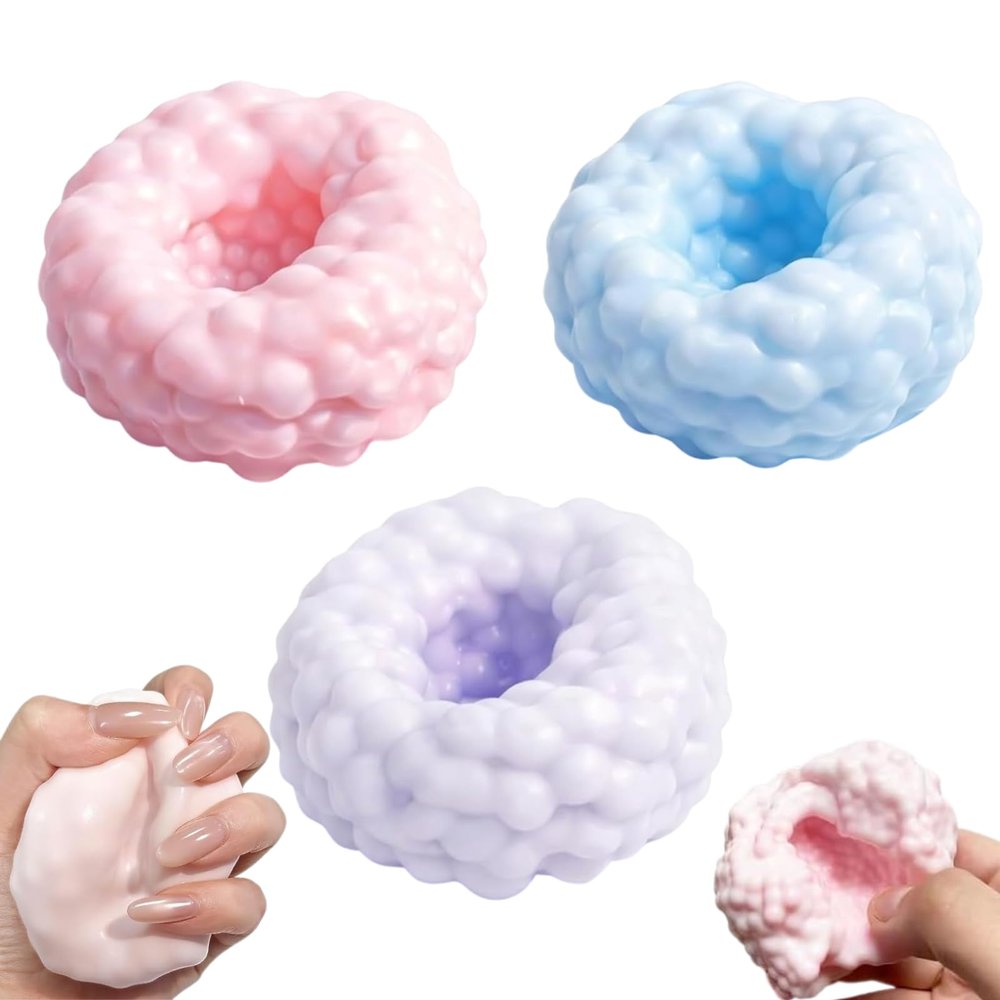 3Pcs Crunchy Noisy Stress Balls, Ice Skin Crunchy Squishy Balls, Soft Moldable Squeeze Balls for Home Office or Travel (Purple, Pink, Blue)