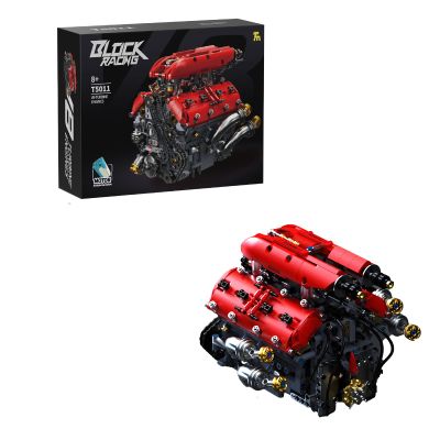 Zingbotem V8 Engine Building Kit with Electric Motor, DIY Mechanical Engine Model with Gear & Chain Transmission, Turbo Engine Assembly Set, STEM Construction Model for Display & Engineering Learning