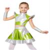 Hansber Kids 3 Pieces Shiny Metallic Dress Outerspace Robot Outfit Stage Performance Dancewear Alien Cosplay Wear Fluorescent Green 10 Years view 2