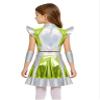 Hansber Kids 3 Pieces Shiny Metallic Dress Outerspace Robot Outfit Stage Performance Dancewear Alien Cosplay Wear Fluorescent Green 10 Years view 4