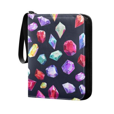 OTVEE Card Binder 4 Pocket, Trading Card Binder Holder Fits 400 Cards with 50 Sleeves, Card Collection Binder Album Book Holder for Baseball Football Games Cards, Gemstones Seamless Pattern