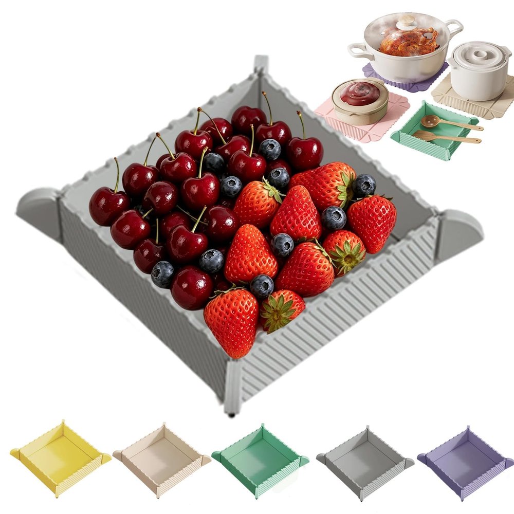 2-in-1 Foldable Silicone Mat and Serving Tray, Magnetic Collapsible Design for Multi-Purpose Use for Food Preparation, Table Service and Outdoor Activities (5, Grey)