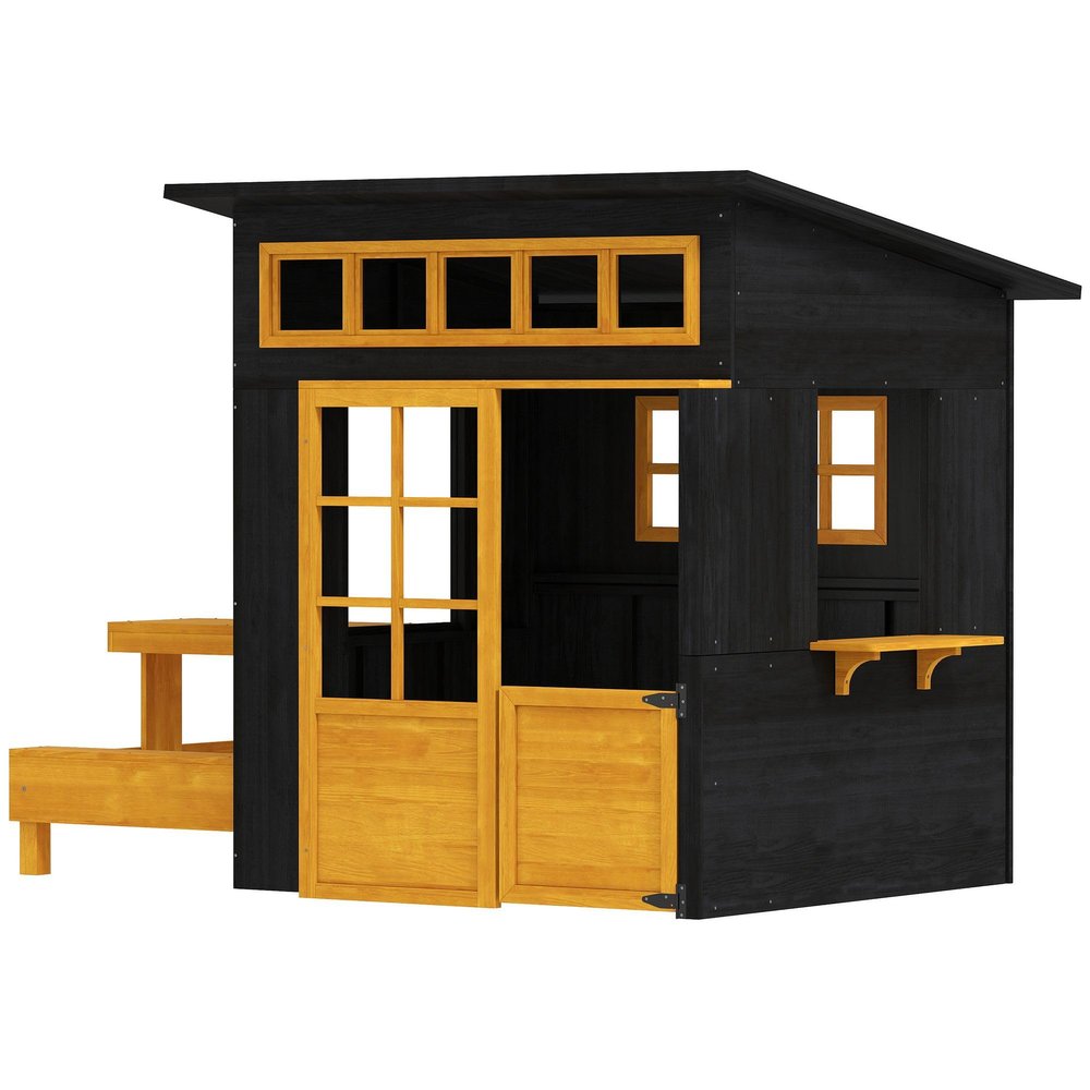 Fir Wood Outdoor Playhouse for 3-8: Chalkboard Walls, Built-in Picnic Table & Benches, 110lb Capacity, Weather-Resistant