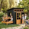 Fir Wood Outdoor Playhouse for 3-8: Chalkboard Walls, Built-in Picnic Table & Benches, 110lb Capacity, Weather-Resistant view 2