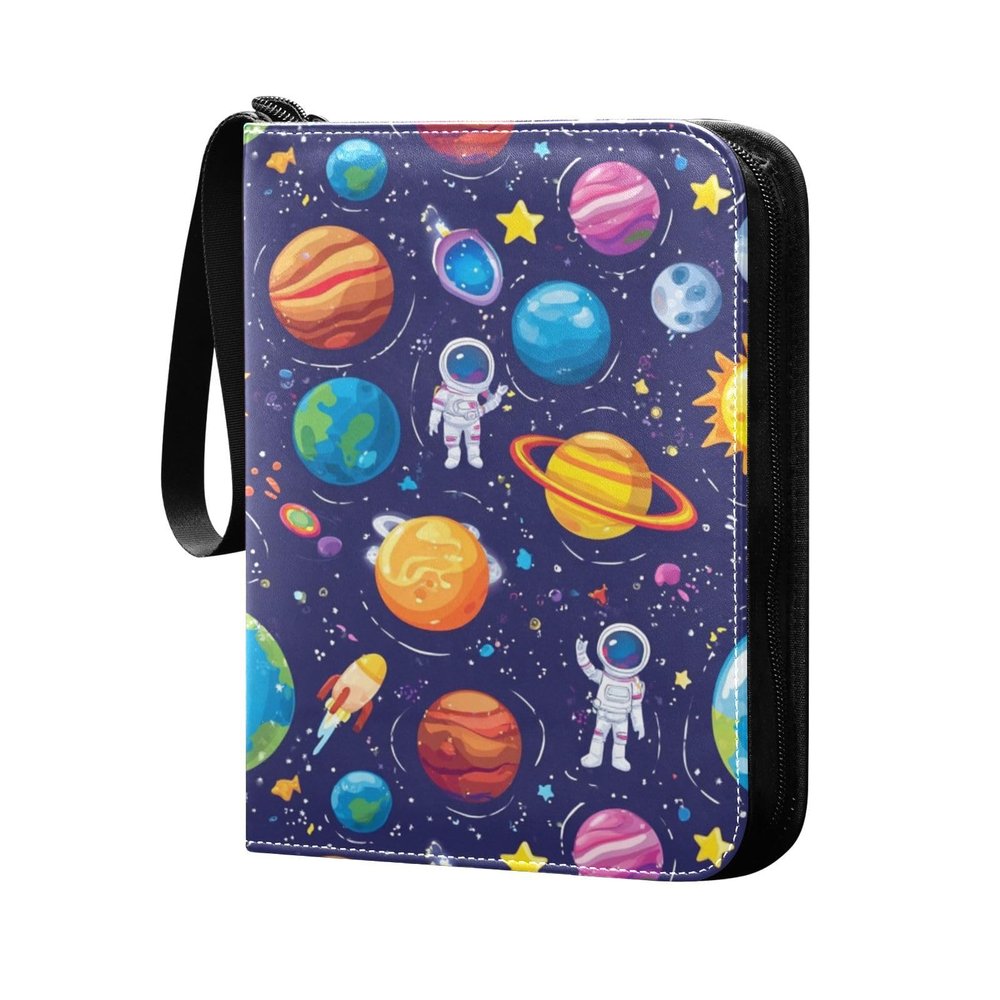 OTVEE Card Binder 4 Pocket, Trading Card Binder Holder Fits 400 Cards with 50 Sleeves, Card Collection Binder Album Book Holder for Baseball Football Games Cards, Cartoon Space Planet Astronaut