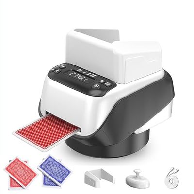 2-in-1 Automatic Card Shuffler & Dealer, Rechargeable Electric Poker Machine, 360 Rotating Card Dealing Device for 8 Players, Perfect for Blackjack & Casino Games