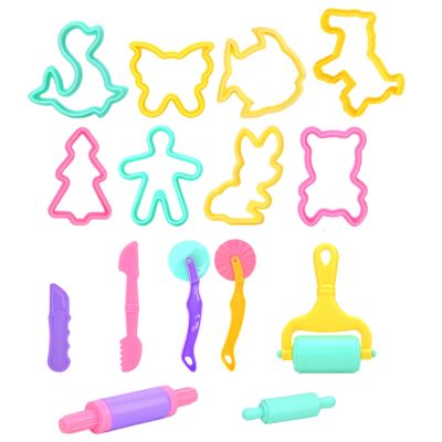 Gemuseeee 15Pcs Set Kids Playdough Accessories Playdough Tools with Shape Molds Roller & Extruder for Creative Fun Play Dough Set