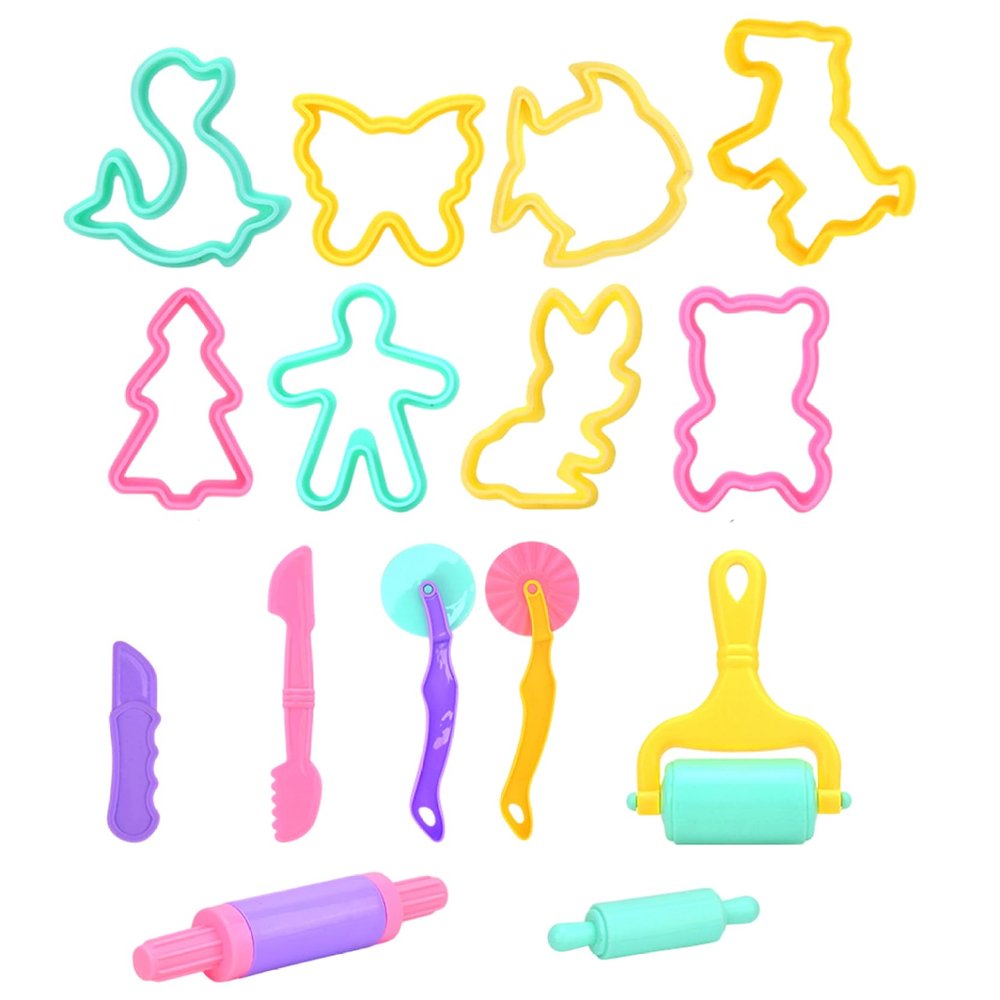 Gemuseeee 15Pcs Set Kids Playdough Accessories Playdough Tools with Shape Molds Roller & Extruder for Creative Fun Play Dough Set