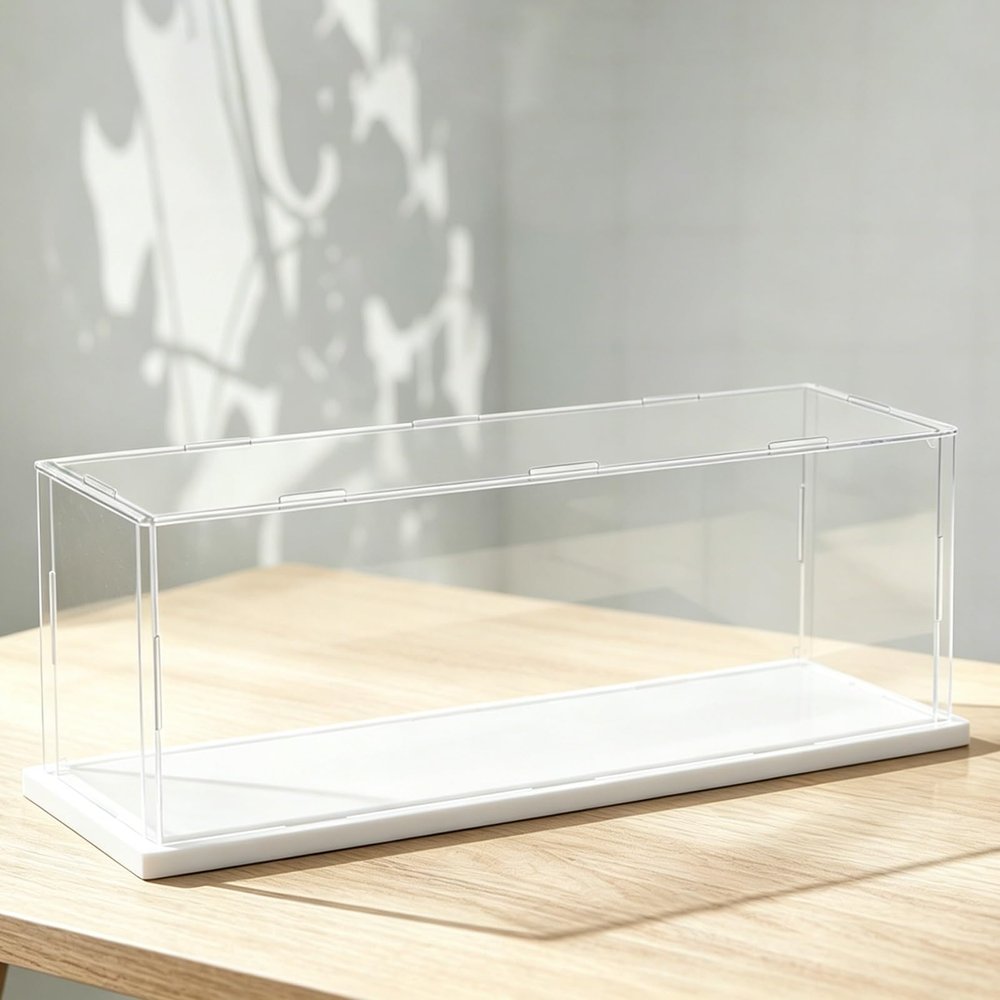 30 35 39 43 in Extra Long Rectangle Acrylic Display Case, Transparent Removable Display Box, Stackable Alternative Glass Case for Collectibles(White,40x30x30cm/16x12x12in)