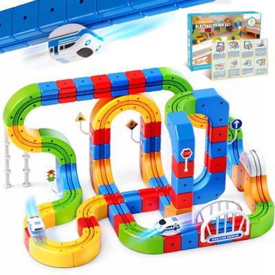 Electric Train Set for Kids, 147PCS (90 Track+2 Motorized Trains) 3D Gravity-Defying Cube Track, STEM Electric Train Set Educational Birthday Gift with Building Poster for Boys Girls Ages 3 4 5 6 7 8