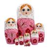 Nesting Dolls, 10 Pieces Wooden Russian Nesting Dolls Set, Hand Painted Stacking Toy Charming Printing for Collection Decor, Pink view 1