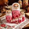 Nesting Dolls, 10 Pieces Wooden Russian Nesting Dolls Set, Hand Painted Stacking Toy Charming Printing for Collection Decor, Pink view 3