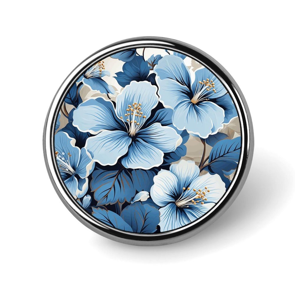 Blue Hibiscus Flower Blank Round Badges Round Badge DIY Pin Back Buttons Clear Button Pins for Craft Projects Badge Making Accessories