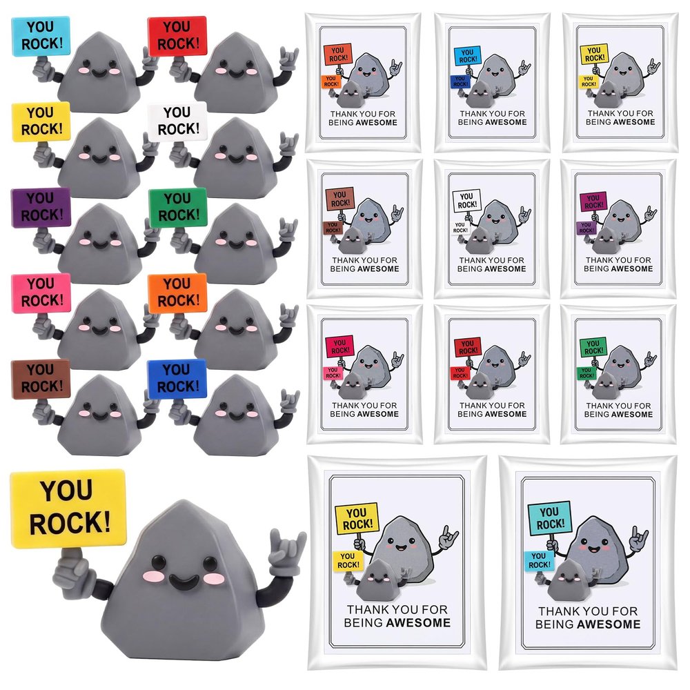 Gejoy 25 Sets You Rock Mini Figures Rubber Toys with Positive Cards