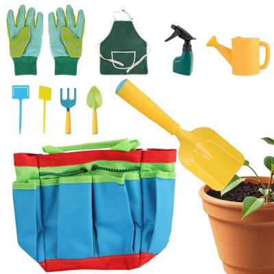 Gardening Tools for Kids 10 Piece Outdoor Garden Set 22x19x12cm 680g | Watering Can Shovel Rake Apron Flower Pot | Kids Gardening Kit for Boys Girls Outdoor Lawn Yard Beach Farm Play