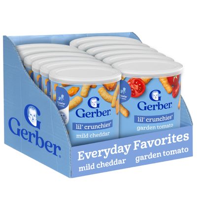 Gerber Lil' Crunchies, Garden Tomato and Mild Cheddar, Snacks for Babies, Stage 3 Baby Food Snacks, Variety Pack,12-Pack