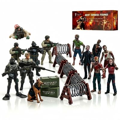 LIVELYOU Army Men VS Zombie Toys Action Figure Set 20PCS, Realistic Combat Playset with Military Dog, Barricades & Weapon Boxes, DIY Detachable Zombie Action Figures, Gifts for Boys Kids Adults