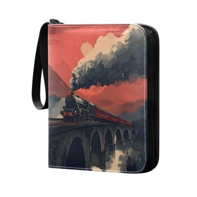 OTVEE Steam Train Card Binder 4 Pocket Trading Card Binder Holder Fits 400 Cards with 50 Sleeves Card Collection Binder Album Book Holder for Baseball Football Games Cards