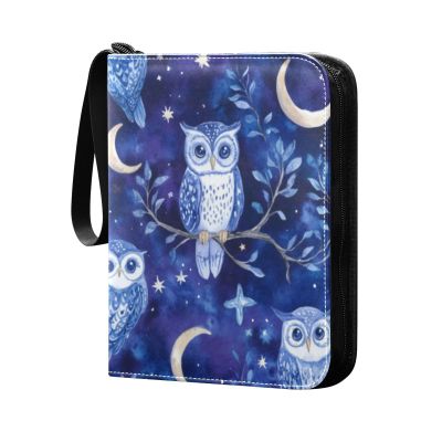 OTVEE Blue Owl Card Binder 4 Pocket Trading Card Binder Holder Fits 400 Cards with 50 Sleeves Card Collection Binder Album Book Holder for Baseball Football Games Cards