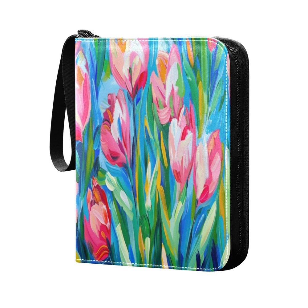 OTVEE Tulips Card Binder 4 Pocket Trading Card Binder Holder Fits 400 Cards with 50 Sleeves Card Collection Binder Album Book Holder for Baseball Football Games Cards