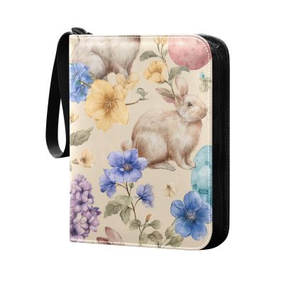 OTVEE Cute Easter Bunnies Eggs Flowers Card Binder 4 Pocket Trading Card Binder Holder Fits 400 Cards with 50 Sleeves Card Collection Binder Album Book Holder for Baseball Football Games Cards